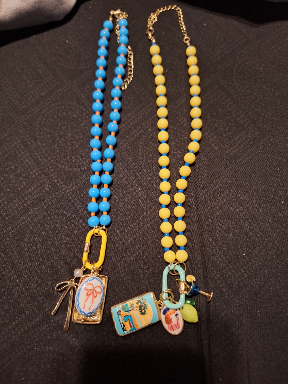 Kids Beaded Charm Necklace - Blue & Yellow